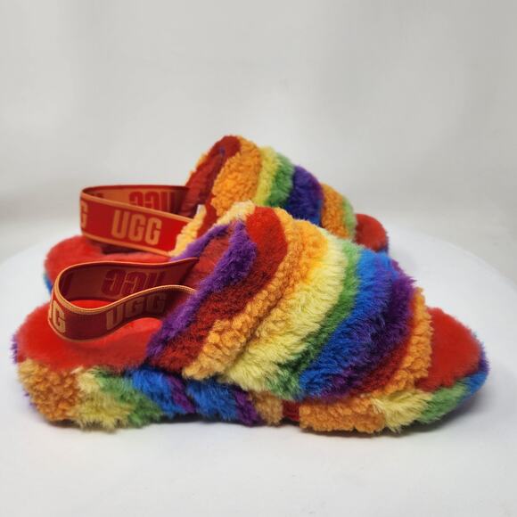 UGG Australia Fluff Yeah Slide Women 8 Pride Cali Collage Rainbow Sling 1120002 - Picture 7 of 13